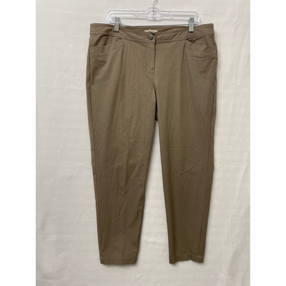 Eileen Fisher Ankle Pants Large Khaki Tan Organic Cotton Stretch Chino Preppy